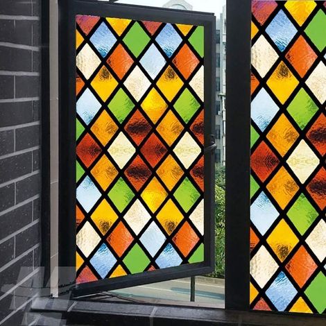 Lot de 2 films pour vitres « Privacy » style diamant, effet vitrail, sans colle, fixation statique, autocollants décoratifs pour vitres effet verre dépoli, 45 x 100 cm (1/2)
