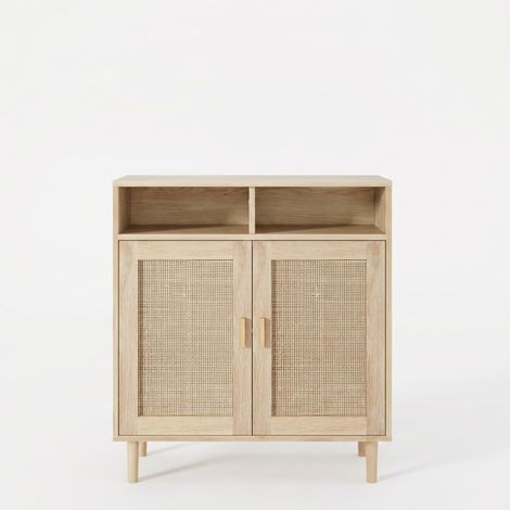 Meuble D'Appoint en Buffet rouge avec 2 portes en Rotin Armoire de cuisine en bois Cannage Meuble de salon en bois multi-usages Armoire de rangement avec étagères comme armoire de couloir (1/5)