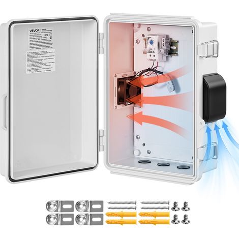 Coffret Électrique Étanche Extérieur IP65, Boitier Électrique Mural en ABS, 27,5x15x36 cm, avec Thermostat, Ventilateur, Plaque de Montage, Passe-fils, Boîtier en Plastique, Écran Anti-poussière (1/5)