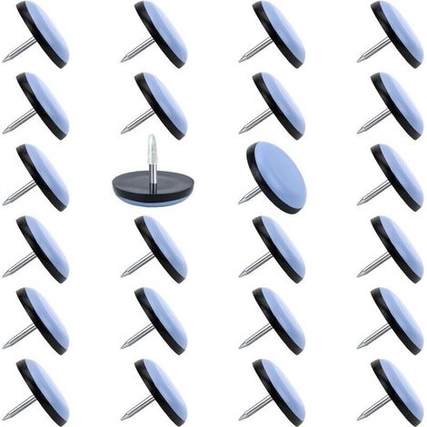 Sollbry 24er-Packung Nagelgleiter für Stühle (2,5 cm Durchmesser), Teflon-Stuhlgleiter für Parkett, Teppichboden, Holzmöbel, PTFE (Teflon) Möbelbeingleiter