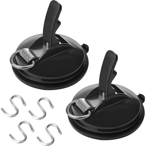 CCYKXA Black 2 Pieces Car Suction Cup Hooks, Car Suction Cups with 4 S Hooks, Car Suction Cup Hooks for Tents, Suction Cup Multifunctional Hook for Cars Camping