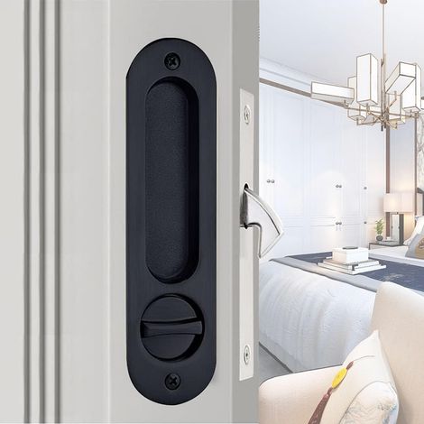 Porte Coulissante Mortaise Serrure Poignée Invisible Encastré Poignée de porte coulissante avec serrure à clé 173mm Noir Meubles en Bois Serrure de Porte (1/5)