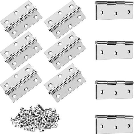 Lot de 6 charnières plates pliantes en acier inoxydable avec vis pour meubles, portes et placards - 50 mm