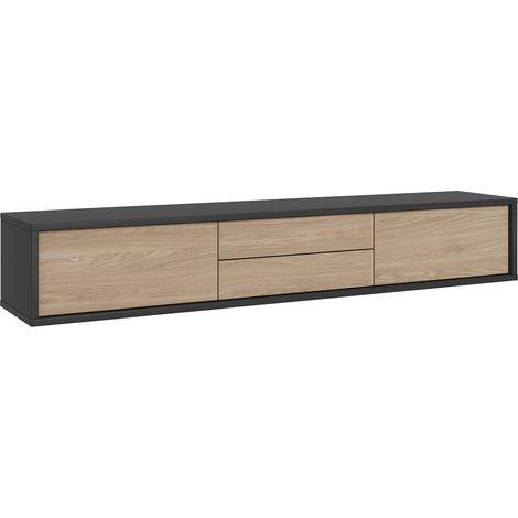 Mueble TV 2 puertas 2 cajones 180 cm Idra Gris y Madera (1/4)