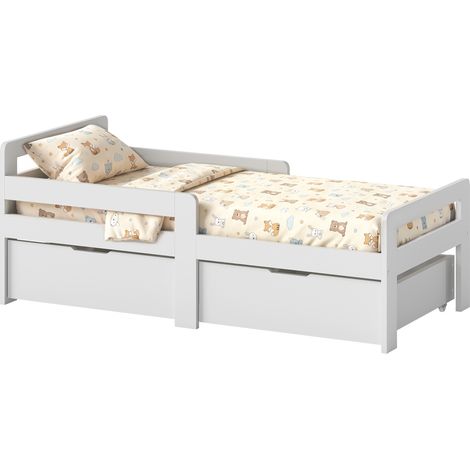 AIYAPLAY Wooden Kids Bed Frame with 2 Storage Drawers for Ages 4-14, Grey (1/3)