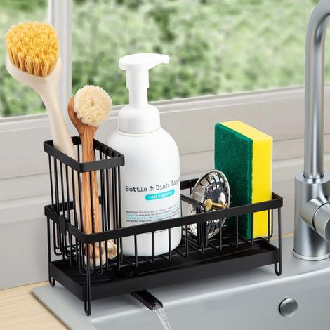 Porte Evier Cuisine,Organisateur Evier Cuisine,Rangement Pour Éponge,Support Eponge evier,Porte Éponge avec Plateau D'égouttage Amovible Sink Caddy Kitchen Organizer (1/5)