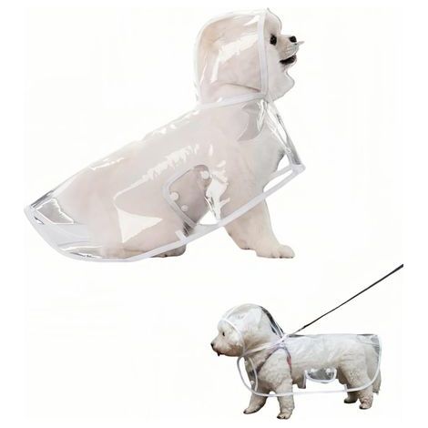 Poncho transparent pour chiens de petite et moyenne taille, imperméable robuste avec œillet dissimulé et boucle réglable, bonnet (1,8-3,6 kg) (transparent, moyen) (1/5)