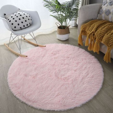 Freosen – Tapis rond 140cm rose – Tapis moelleux antidérapant pour chambre et salon – Tapis à poils longs pour couloir – Entretien facile (1/4)