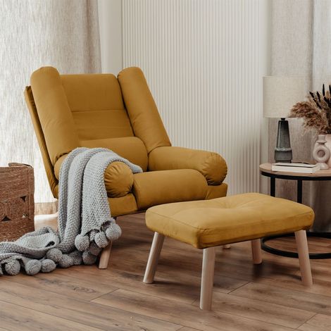 Relaxsessel Sessel ARIEL inkl. Hocker in Stoff Trinity Honiggelb