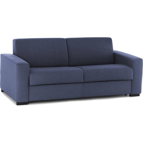 Talamo Italia Schlafsofa Alicia, 3-Sitzer-Sofa, 100% Made in Italy, Wohnzimmersofa mit drehbarer Öffnung, aus gepolstertem Stoff, mit schmalen Armlehnen, Cm 200x95h90, Blau