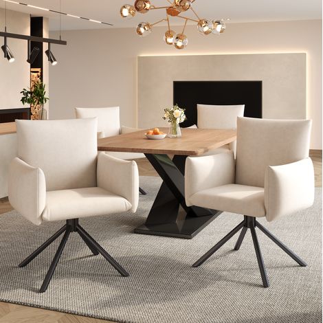 Chaise de salle à manger pivotante en velours beige, lot de 4 HAVRYA (1/5)
