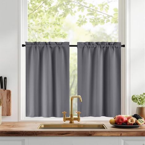 Tende oscuranti corte da cucina，Tende oscuranti tipo bar，leggere e resistenti ai raggi UV，L74 x H61 cm，2 pannelli，grigio