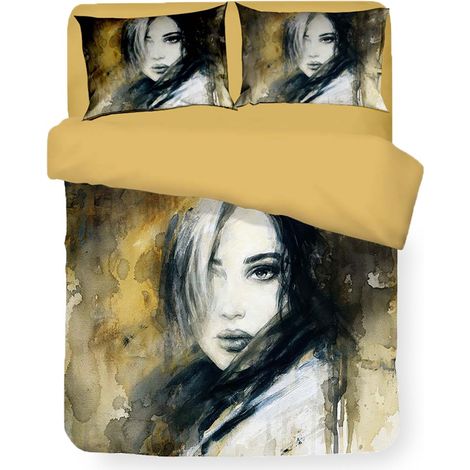 COPRIPIUMINO Rasatello HD FOTOGRAFICO Dipinto DONNA Isabel Matrimoniale cm. 250x200 oro (1/5)
