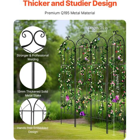 Treillis jardin pour plantes grimpantes, 51 x 220 cm, treillis fleurs de jardin en métal antirouille, treillis de rosiers grimpants… (1/5)