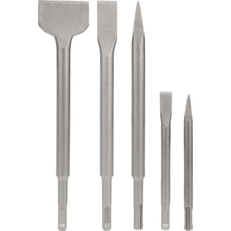 Burin SDS Lot de 5 Burins avec 2 Burin Pointu et 3 Burins Plats, Outil de Forage pour Béton (1/5)