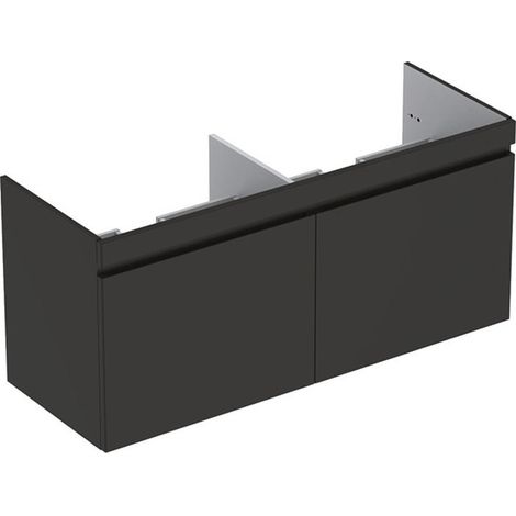 Mueble bajo para lavabo doble para mueble Geberit Renova Plan, con dos cajones y dos cajones ingleses: Ancho 129cm, Alto 58,5cm, Fondo 47,3cm, Gris aterciopelado / Lacado mate