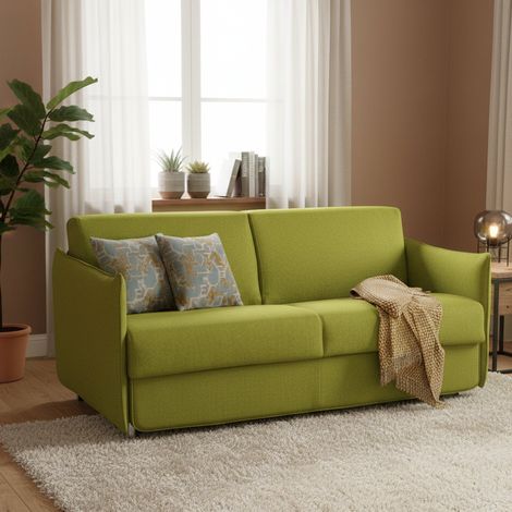 Sofá Cama 2 Plazas Follina, Desenfundable, Almacenaje Hecho en Italia, Apertura Abatible, 160x95 cm Verde (1/5)