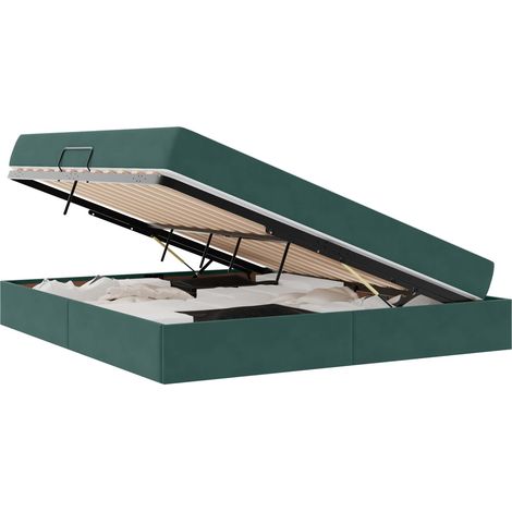 Lit double Lit adulte Lit avec rangement et matelas Vert foncé 160 x 200 cm Velours (1/5)