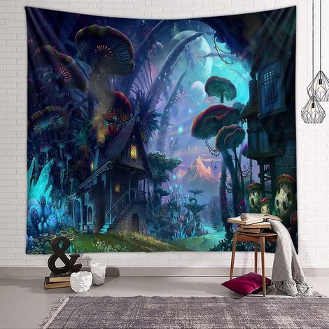 Psychedelischer Hippie-Wandteppich Wald und Garten 150x130cm (1/5)