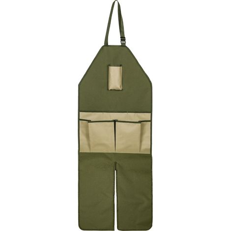 Gartenschürze aus Oxford-Gewebe mit Farbblockmuster und mehreren Taschen, verlängerte Ausführung, Gartenschürze mit Leggings, 118 x 45 cm