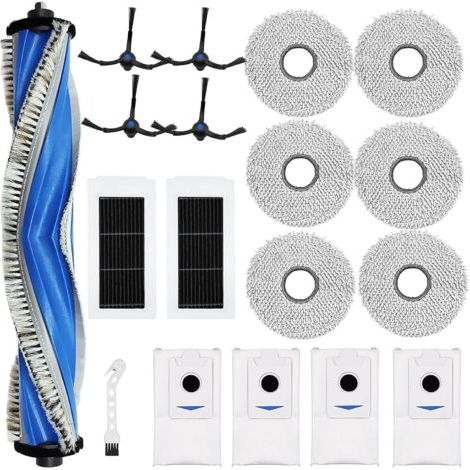 Pièces de rechange pour aspirateur robot Ecovacs Deebot X5 Omni et X5 Pro : 1 brosse principale, 6 lingettes, 4 sacs à poussière, 2 filtres et 4 brosses latérales. (1/4)