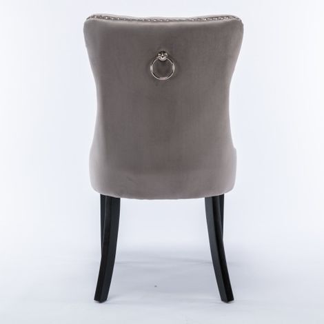 Chaise de salle à manger moderne haut de gamme en bois massif, revêtue de velours matelassé, pieds en bois, ornements de rivets, ensemble de deux pièces, gris.