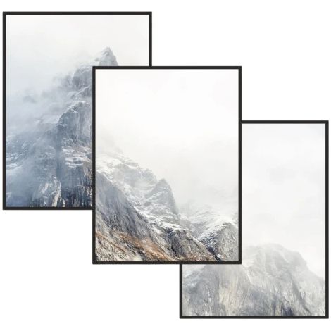 Cuadros decorativos de pared Pósteres Tríptico para la pared del dormitorio Montañas en la niebla (1/5)