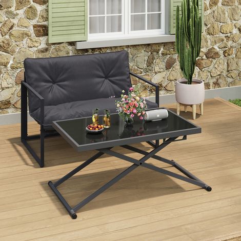 OLIE Mesa de jardín rectangular elevable de 100 cm de metal gris antracita y tablero gris