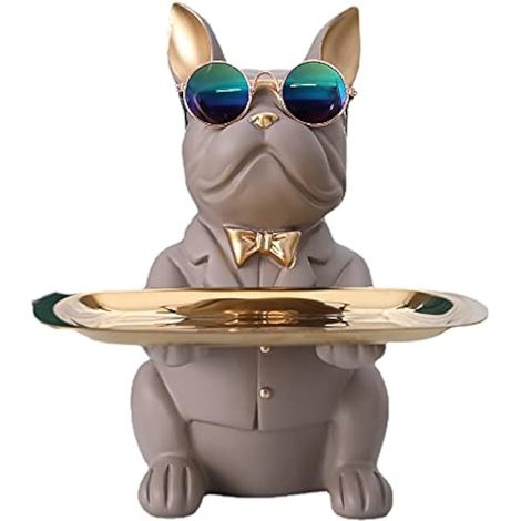 1 Statue Chien Avec Plateau Résine Décoratif Clés Bijoux Salon Bureau