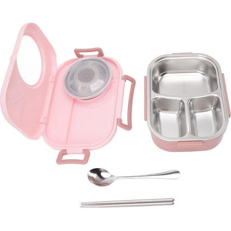 Boîte à bento 1450 ml en acier inoxydable, compartiments isothermes, double paroi, rose, idéale pour les étudiants. (1/5)