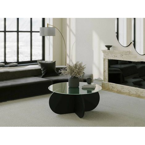 Dmora - Mesa de café Metis, Mesa de centro baja, Revistero para sofá, Estante de la sala de estar, 75x75h35 cm, Negro, con embalaje reforzado (1/5)