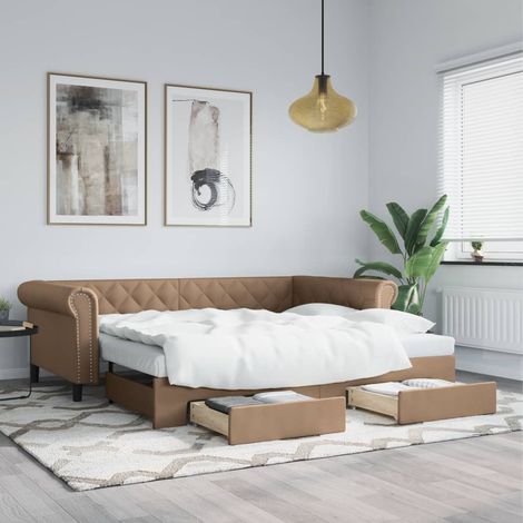 Tagesbett Ausziehbar mit Schubladen Braun 90x200 cm Kunstleder (1/5)
