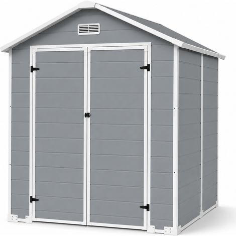 Caseta de jardín grande de resina 6x4" con doble puerta, ventana y ventilación integrada