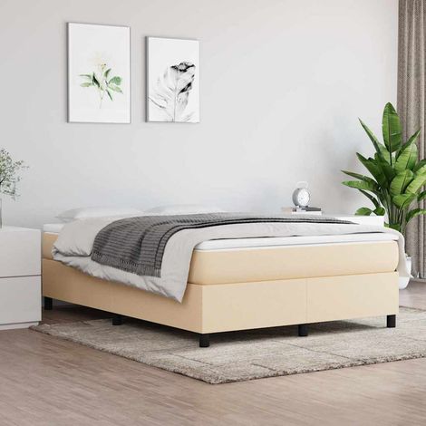 Cama box spring con colchón tela color crema 140x200 cm (1/5)