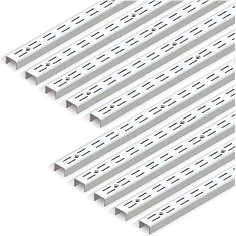 Profil crémaillère double - Lot de 10 - Acier peint blanc - Pas de 32mm - Rayonnage mural cuisine salon garage - 951 mm (1/5)