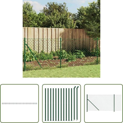 vidaXL Zaunpfosten - Maschendrahtzaun mit Bodenflansch Grün 1,1x25 m (1/5)