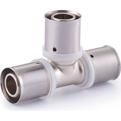 1 x Raccord multicouche, té égal Ø20 mm, profil sertissage TH/H/U, étanchéité double joint torique, pour chauffage par le sol (1/5)