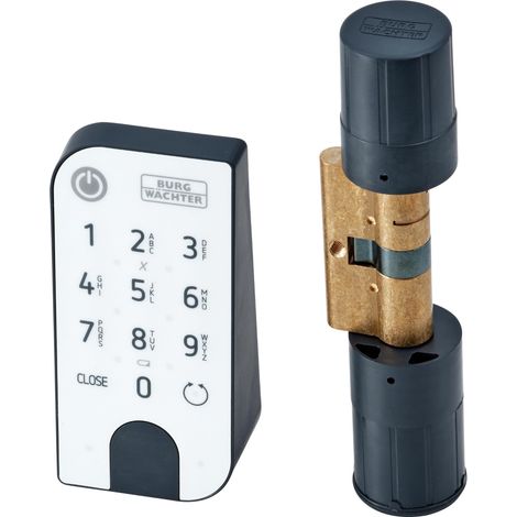 Serrure de porte électronique pour porte d'entrée avec code numérique, application ou clé télécommandée, avec cylindre, 5001 PIN, noir/blanc (1/5)