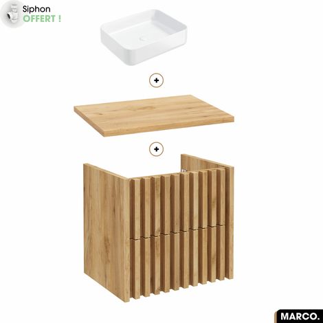 Ensemble meuble sous vasque avec vasque à poser - Siphon OFFERT MARCO OAK 60 x 56 x 45 cm (1/5)