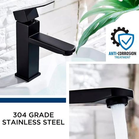 SNQ – Mitigeur de lavabo noir mat en inox – Contrôle de débit unique – Installation facile avec flexible – Résistant à la corrosion (1/4)
