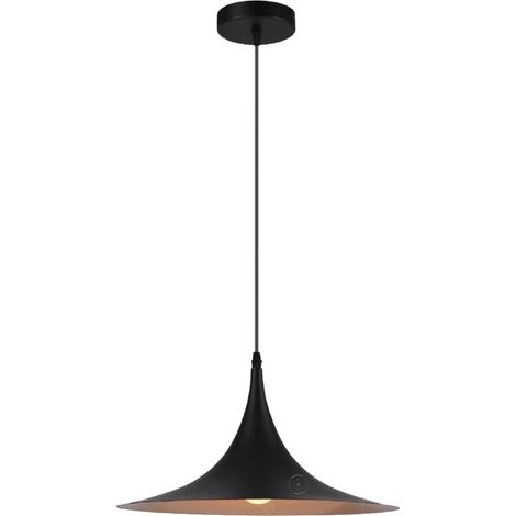 Lampadario industriale disco sospeso a triangolo in metallo con attacco E27 vintage per salotto cucina nero bianco Nero