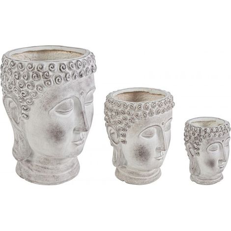 Set 3 Vasi da Giardino Testa Buddha per piante per uso esterno. (1/3)
