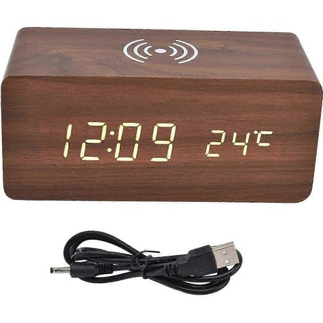Réveil numérique à chargement sans fil, détection automatique de température, horloge électronique LED rouge, sécurité et stabilité. (1/5)