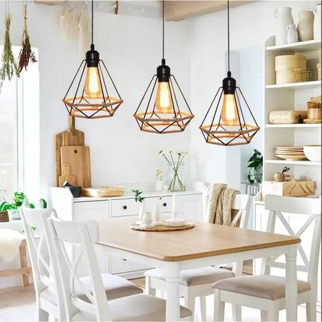Retro Lustre Luminaire Industrielle,Lampe Suspension Vintage en Cage Style Edison pour Salon Chambre (1/4)