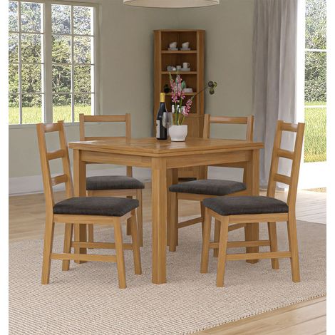 Hallowood Furniture Waverly Oak Extendable Dining Table and Chairs Set 4, Rectangular Small Kitchen Table and Chairs with Ladder Back and Charcoal Grey Fabric Padded Seats for Home and Café (1/5)