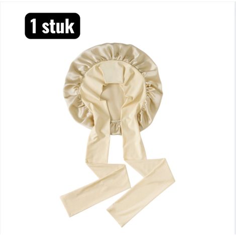 Bonnet de nuit en satin avec bandeau ajustable pour protéger les cheveux et réduire les nœuds et frisottis couleur blanc cassé (1/4)