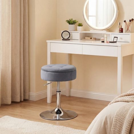 Tabouret de coiffeuse en velours. tabouret de maquillage pivotant avec rangement. hauteur réglable de 49-65 cm. gris