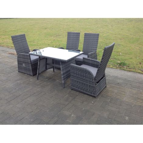 Fimous Oblong Rectangular Table Adjustable Reclining Chair Rattan Dining Set Outdoor Garden Furniture Table And Chair Set Mixed Grey 4 Chairs (1/4)