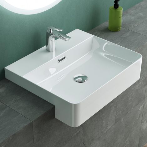 Mai & Mai Lavabo da Appoggio 50,5x42,5x12,5cm, Lavabo Incasso Lavandino Bagno Brüssel702 in Ceramica con Nano Rivestimenti inclusi, Bianco