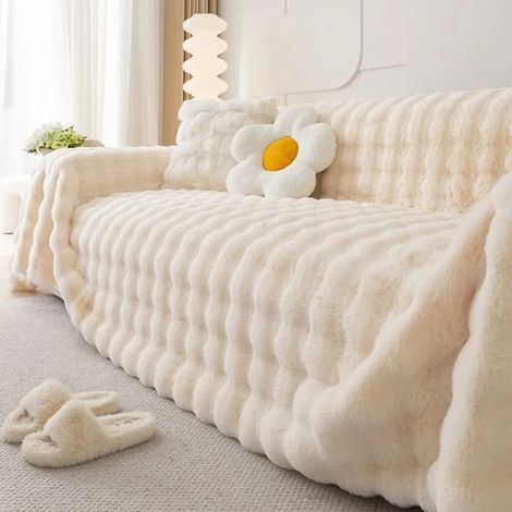 Housse de Canapé en Fausse Fourrure de Lapin 180x180 cm – Style Bulle, Tissu Peluche Luxe multicolore HOUSSE DE CANAPE (1/4)